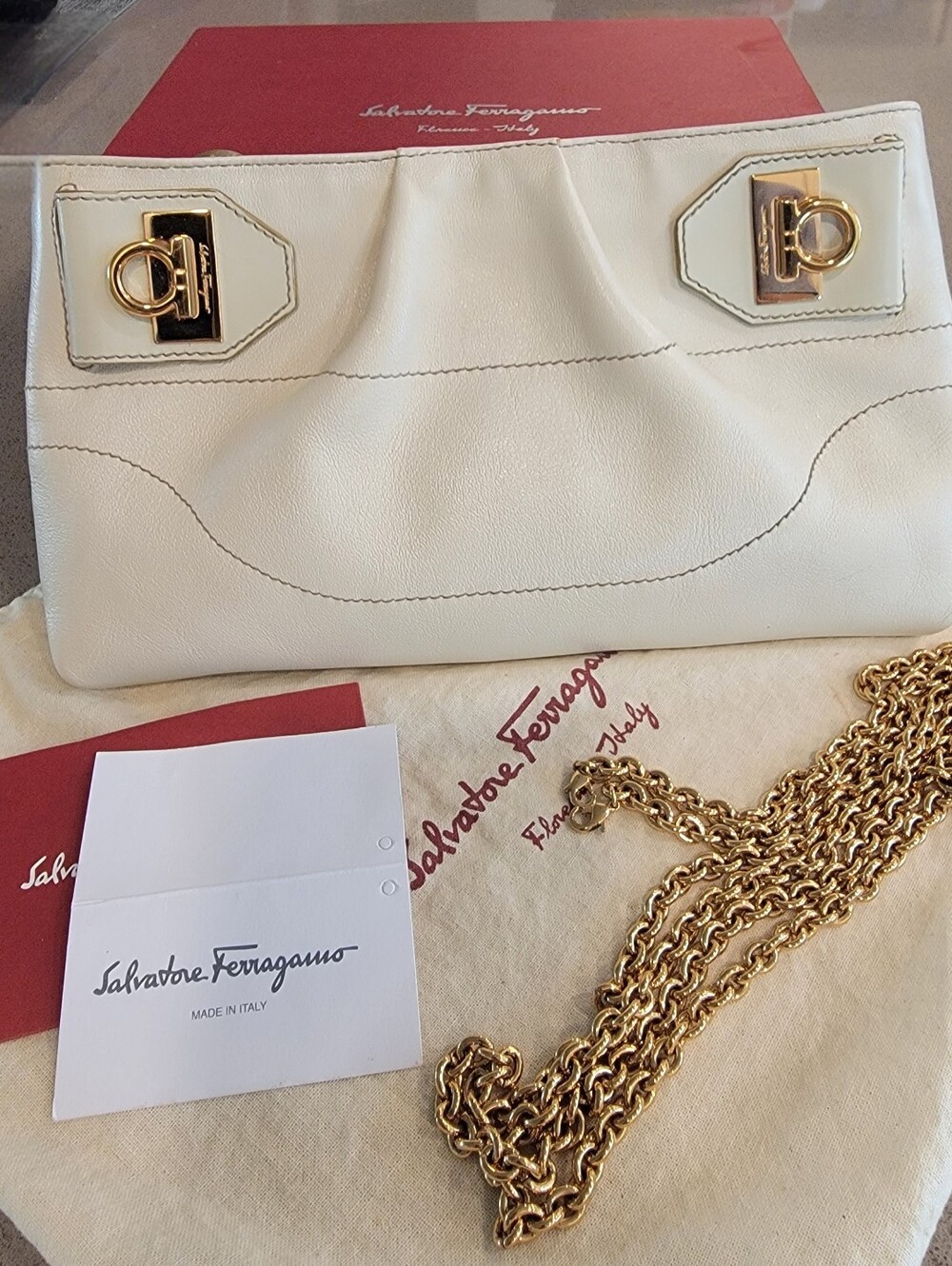 Salvatore Ferragamo Gancini 2-Way Mini Chain Shoulder Bag / Clutch Full Set